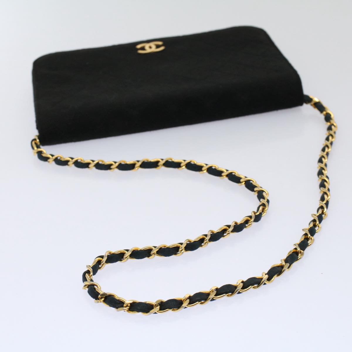 CHANEL Matelasse Chain Shoulder Bag cotton Black CC Auth bs9553