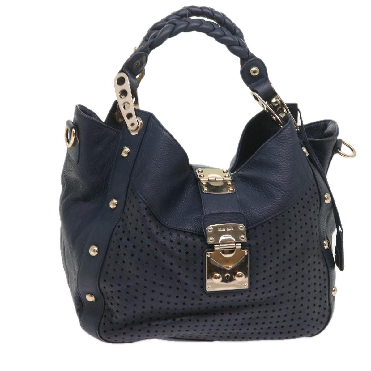 Miu Miu Shoulder Bag Leather Navy Auth bs9572