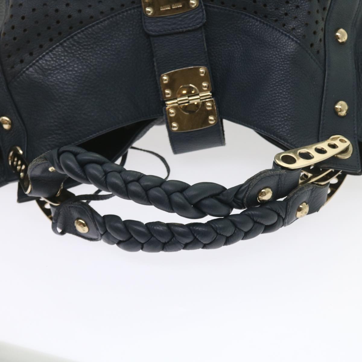 Miu Miu Shoulder Bag Leather Navy Auth bs9572