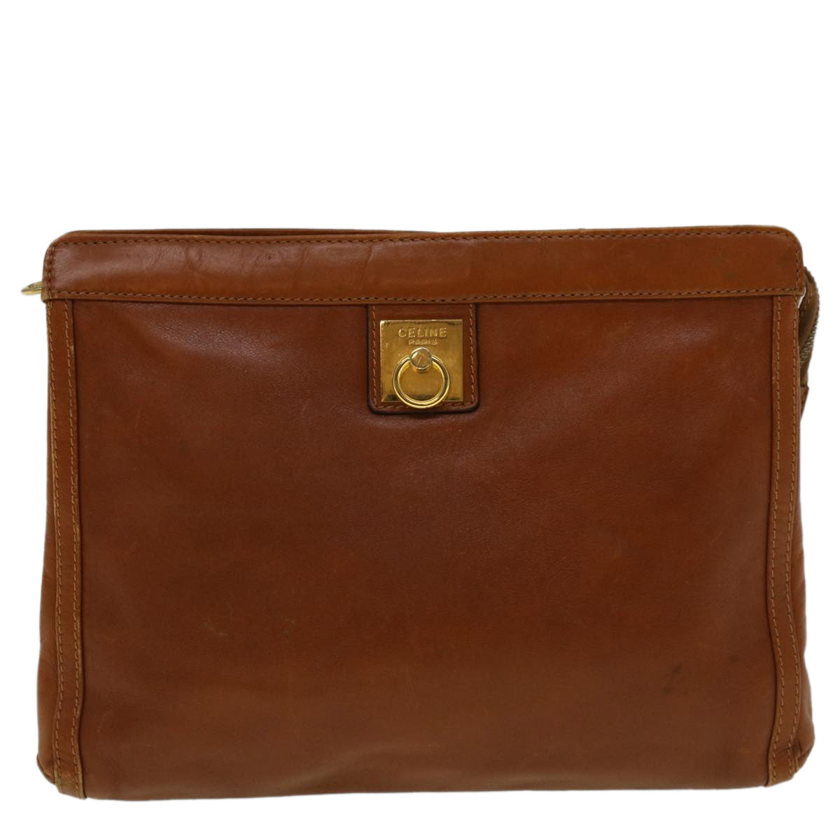 CELINE Clutch Bag Leather Brown Auth bs9584