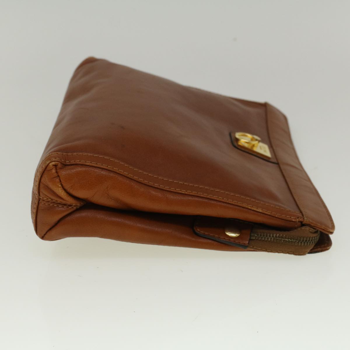 CELINE Clutch Bag Leather Brown Auth bs9584