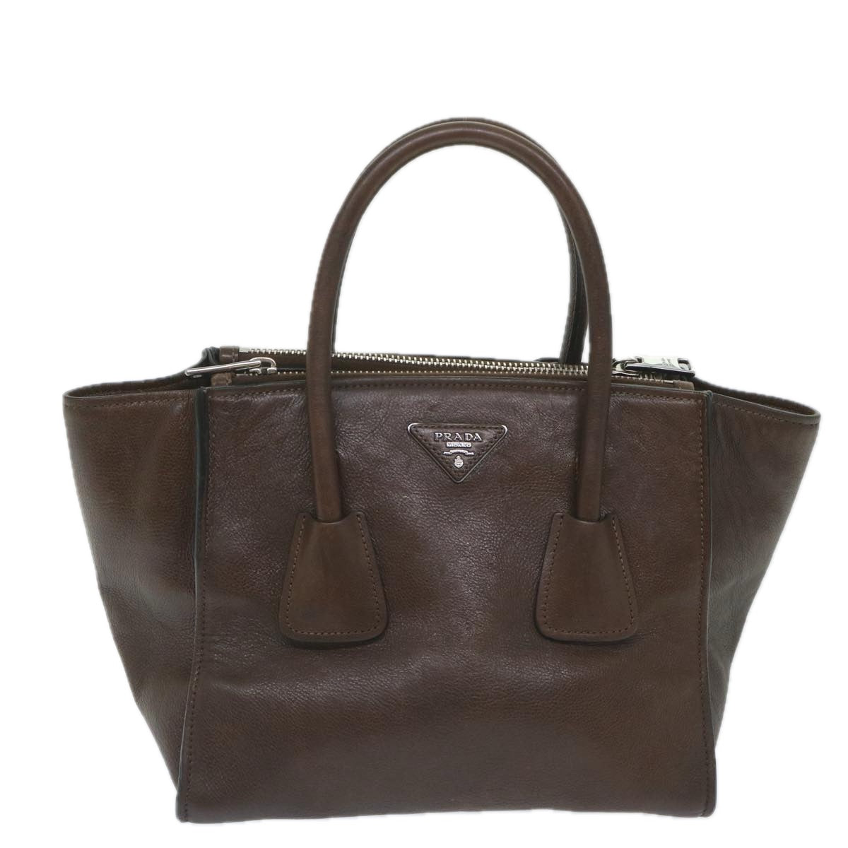 PRADA Tote Bag Leather Brown Auth bs9610 - 0