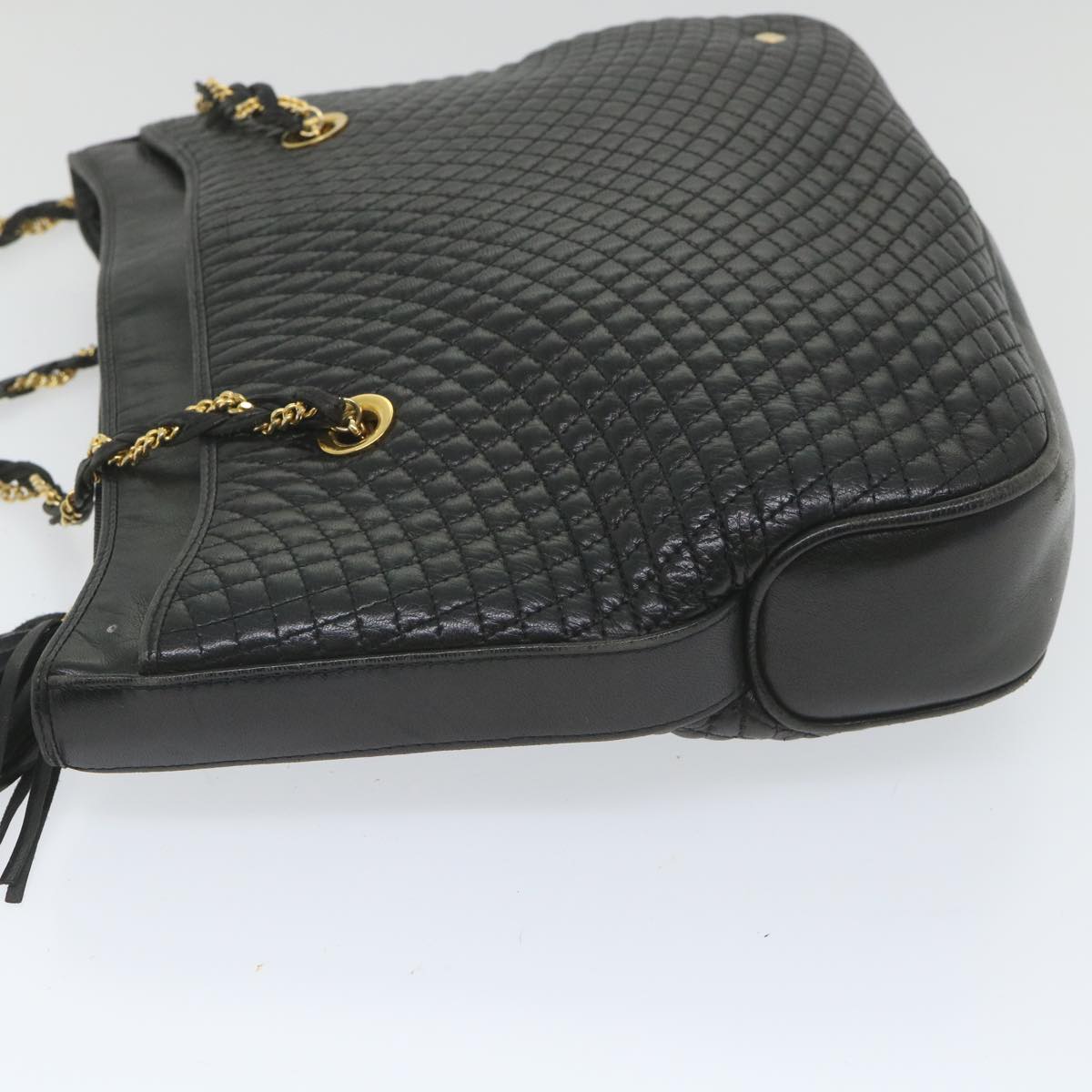 BALLY Quilted Chain Shoulder Bag Leather Black Auth bs9624