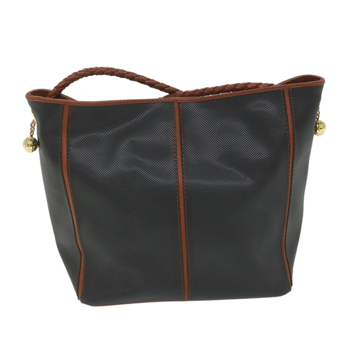 BOTTEGA VENETA Shoulder Bag PVC Leather Black Brown Auth bs9631 - 0
