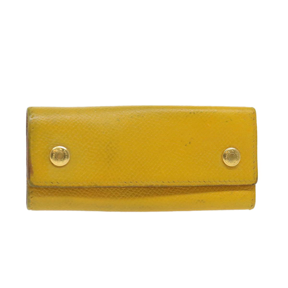 HERMES Key Case Leather Yellow Auth bs9645