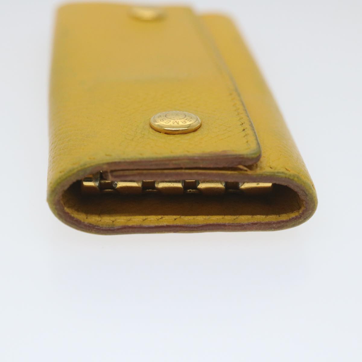 HERMES Key Case Leather Yellow Auth bs9645