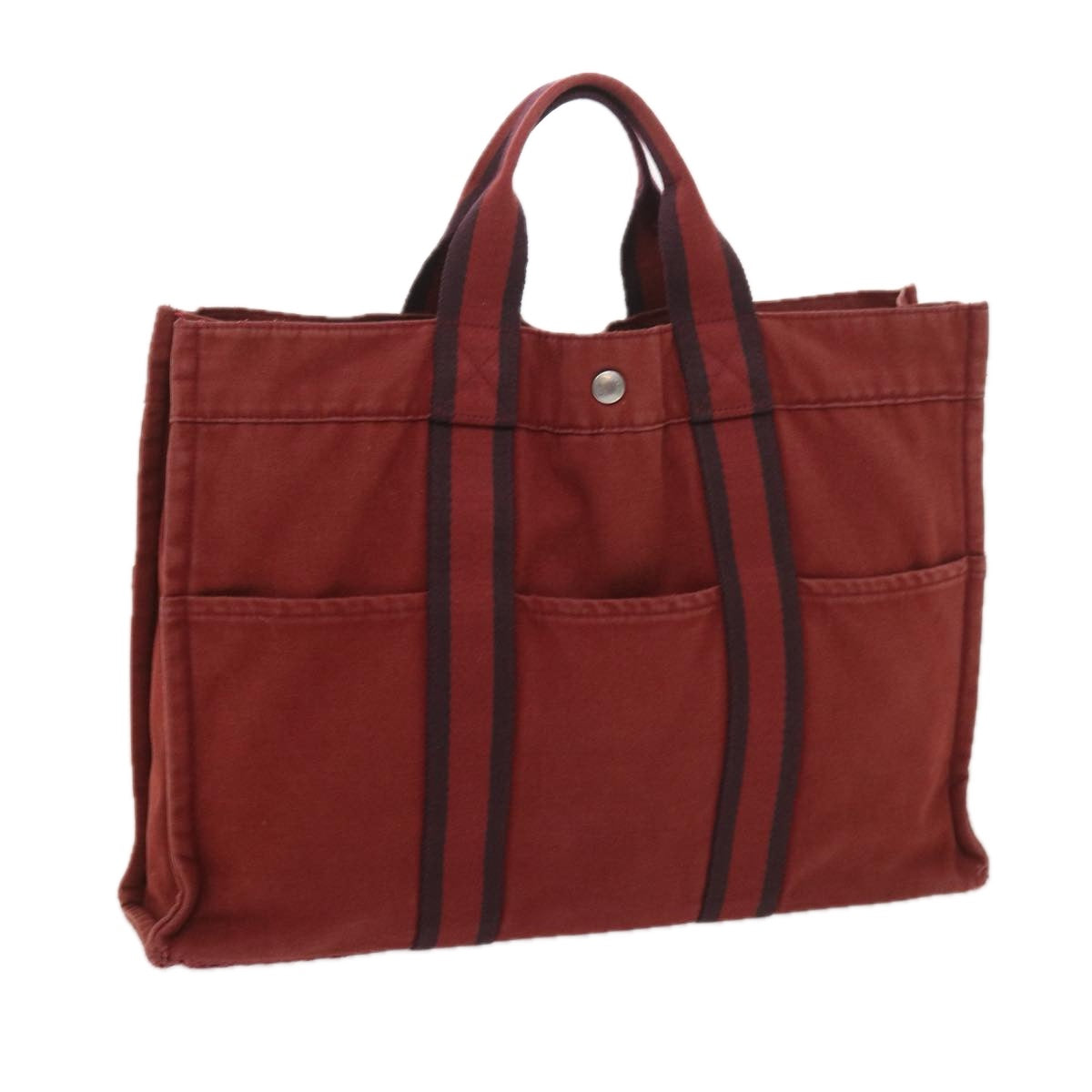 HERMES Fourre Tout MM Hand Bag Canvas Red Black Auth bs9646