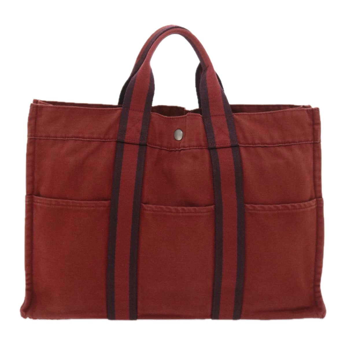 HERMES Fourre Tout MM Hand Bag Canvas Red Black Auth bs9646