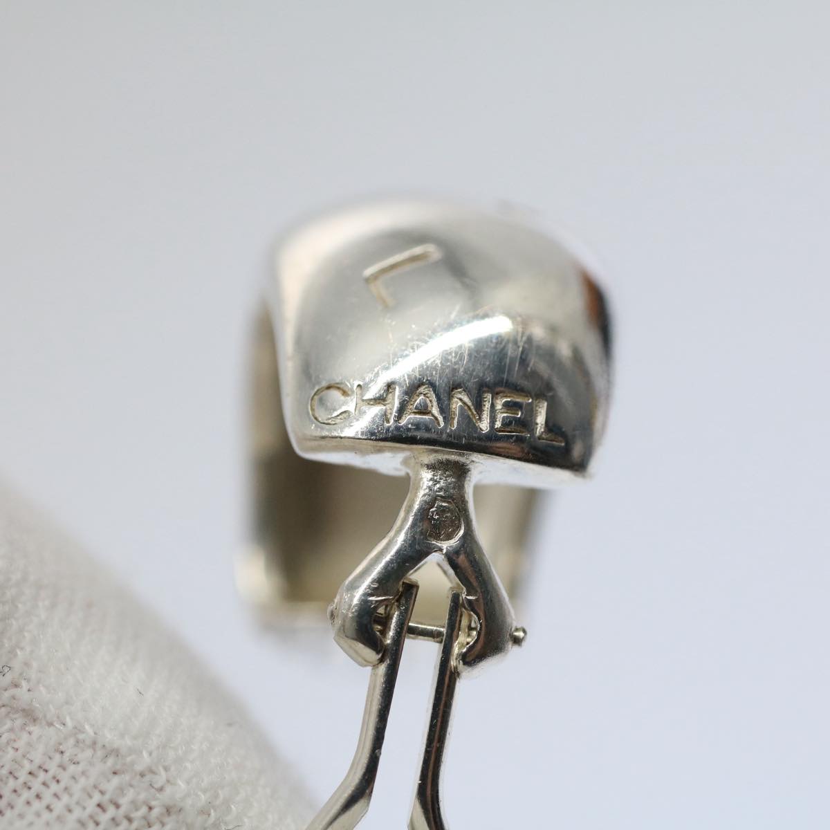 CHANEL Clip Earring Ag925 Silver CC Auth bs9648