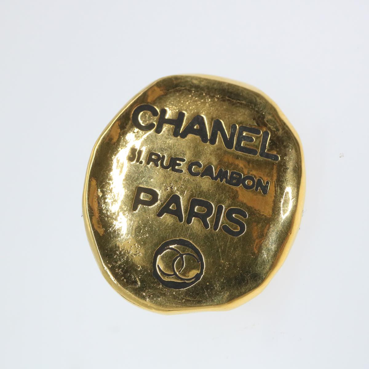 CHANEL Cambon Earring Metal Gold Tone CC Auth bs9649