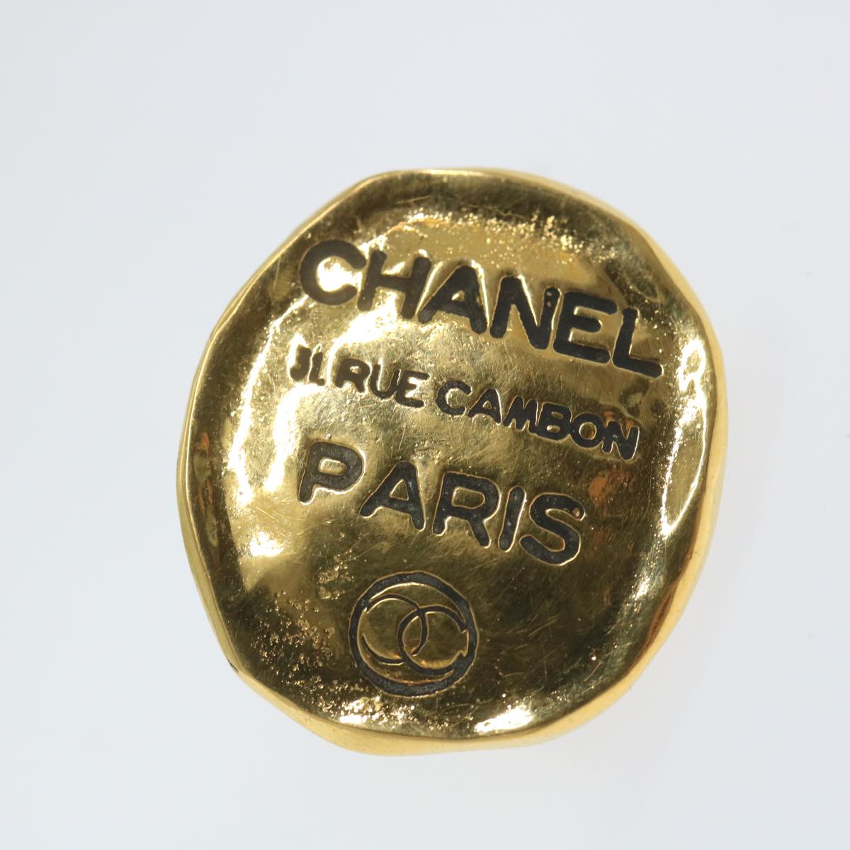 CHANEL Cambon Earring Metal Gold Tone CC Auth bs9649