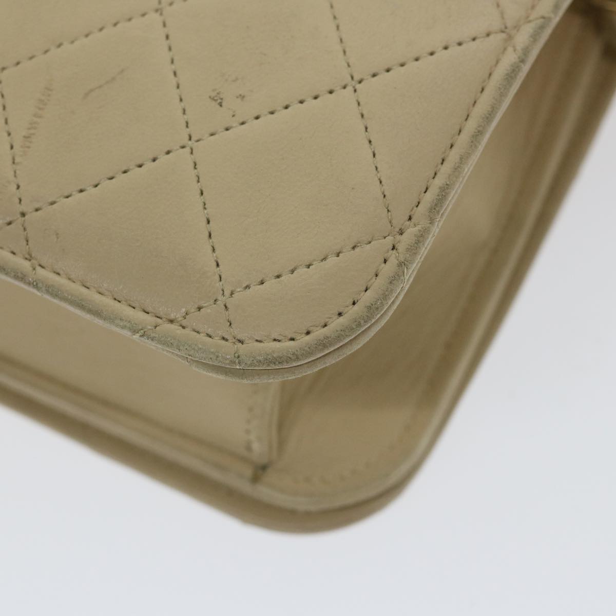 CHANEL Matelasse Chain Shoulder Bag Lamb Skin Beige CC Auth bs9653