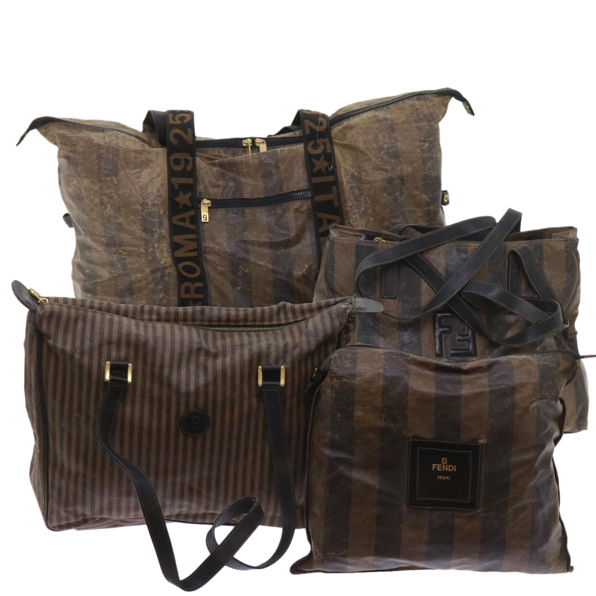 FENDI Pecan Canvas Shoulder Pouch Hand Bag Coated Canvas 4Set Brown Auth bs9654