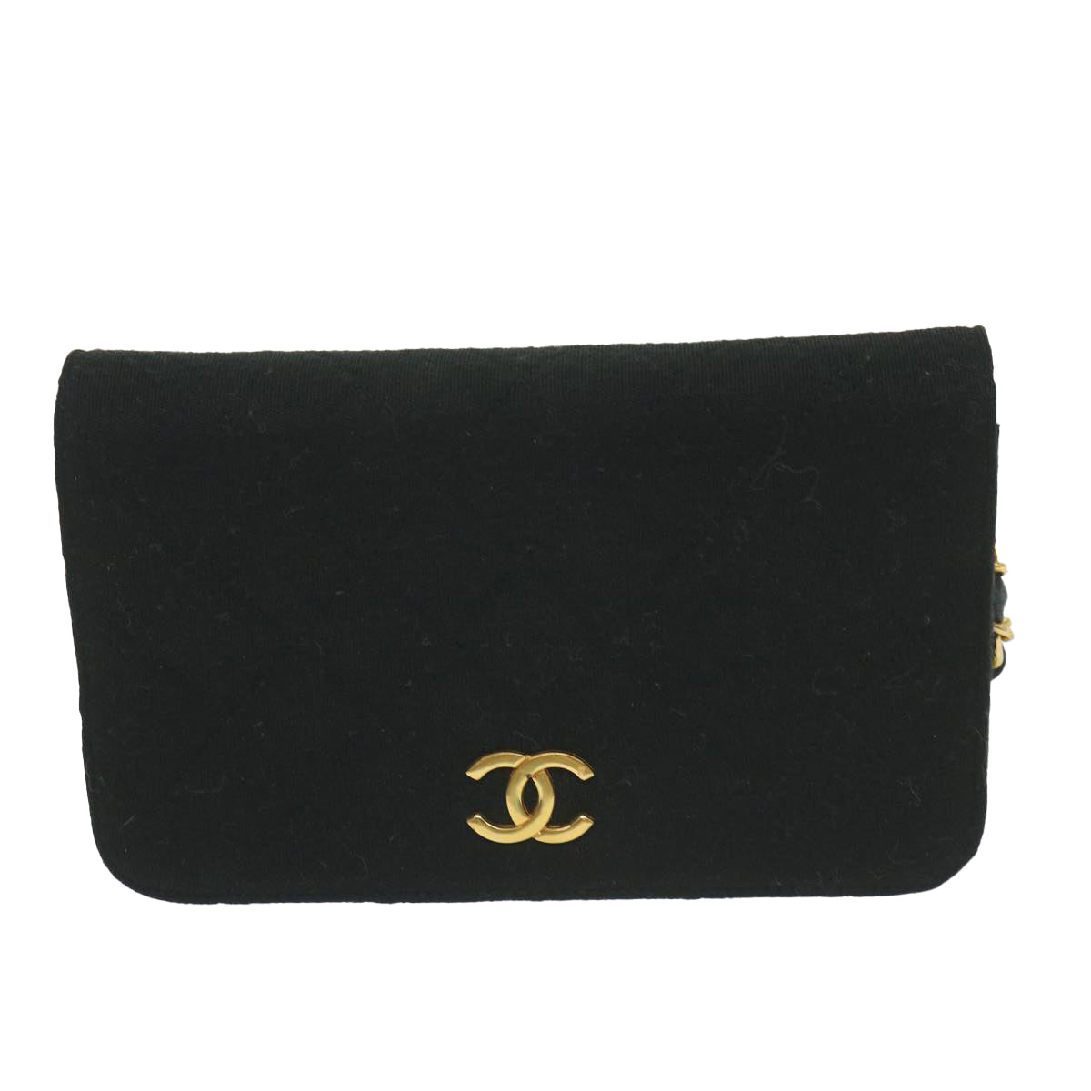 CHANEL Matelasse Chain Shoulder Bag Cotton Black CC Auth bs9662