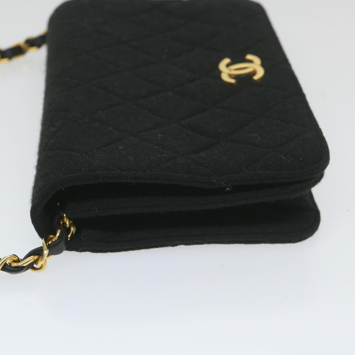 CHANEL Matelasse Chain Shoulder Bag Cotton Black CC Auth bs9662