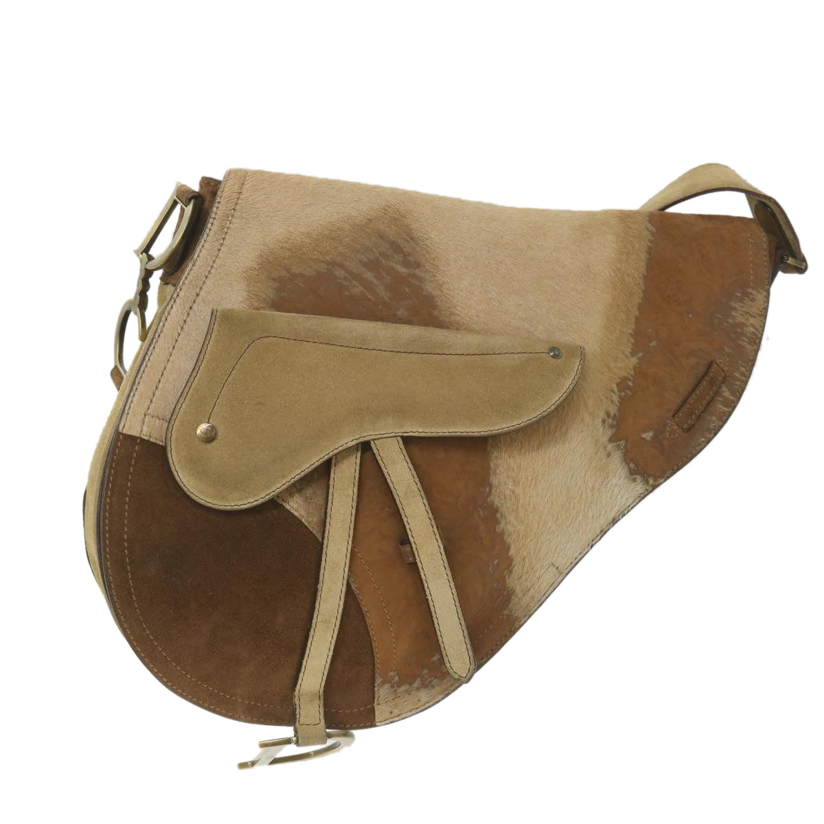 Christian Dior Saddle Shoulder Bag Suede Brown Auth bs9663