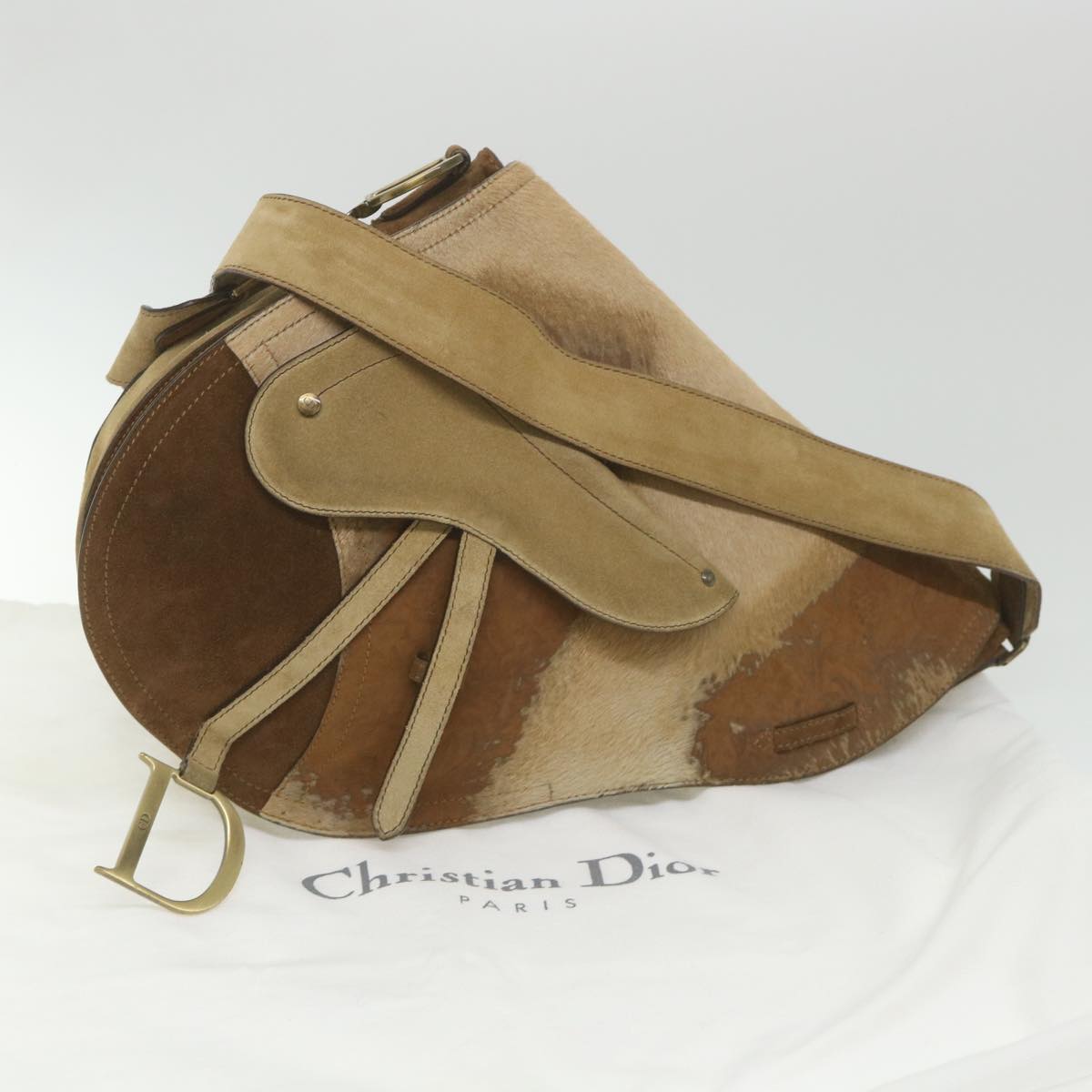 Christian Dior Saddle Shoulder Bag Suede Brown Auth bs9663