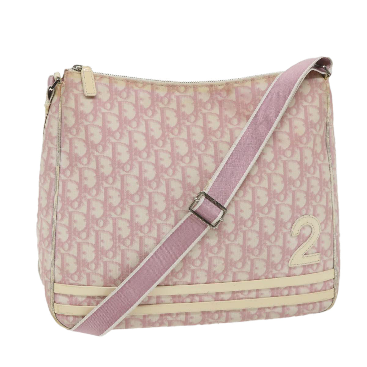 Christian Dior Trotter Canvas Shoulder Bag Coated Canvas Pink Auth bs9667