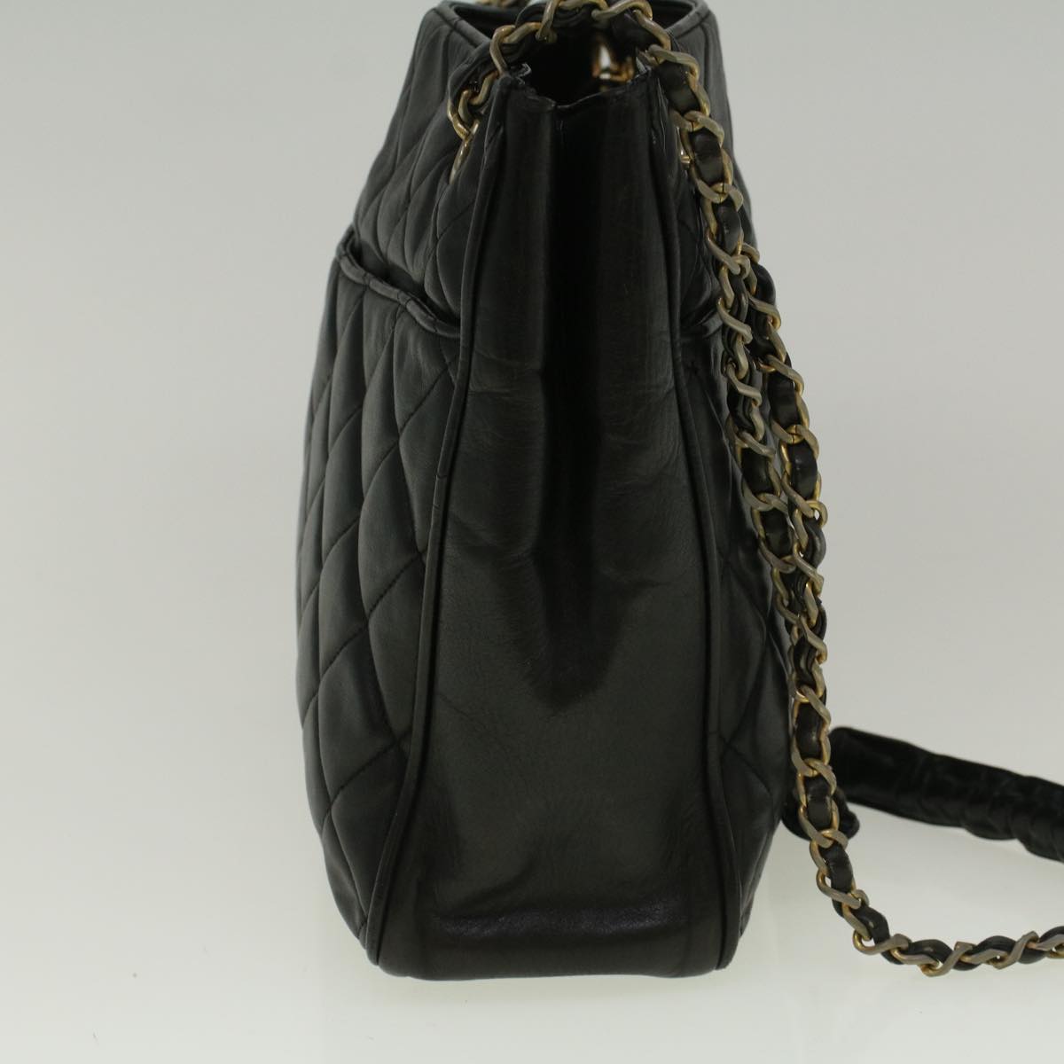 CHANEL Chain Shoulder Bag Lamb Skin Black CC Auth bs9676