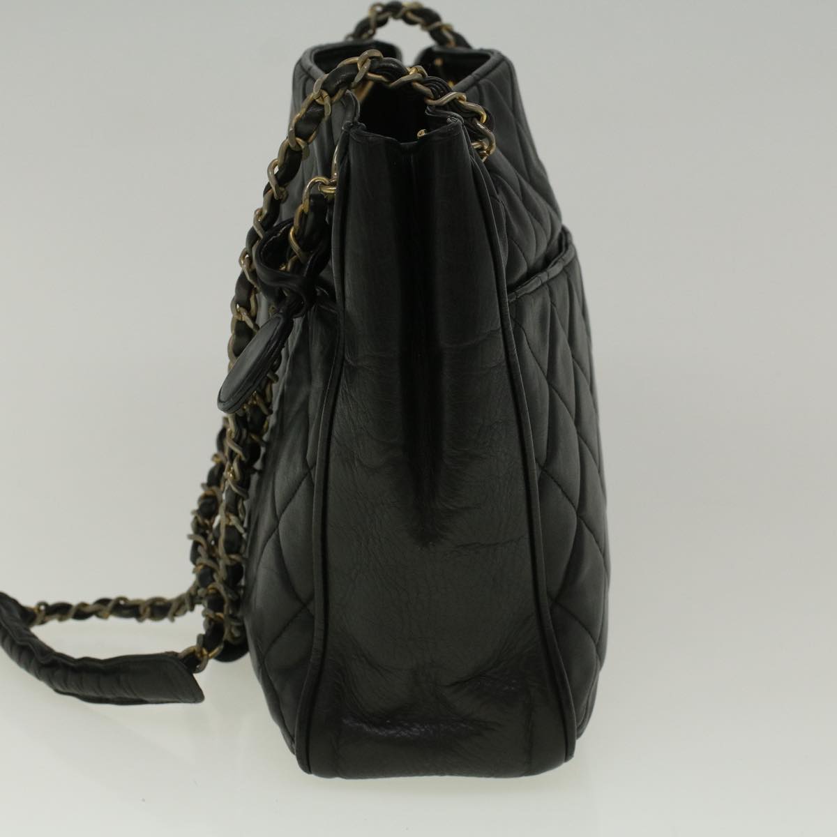 CHANEL Chain Shoulder Bag Lamb Skin Black CC Auth bs9676