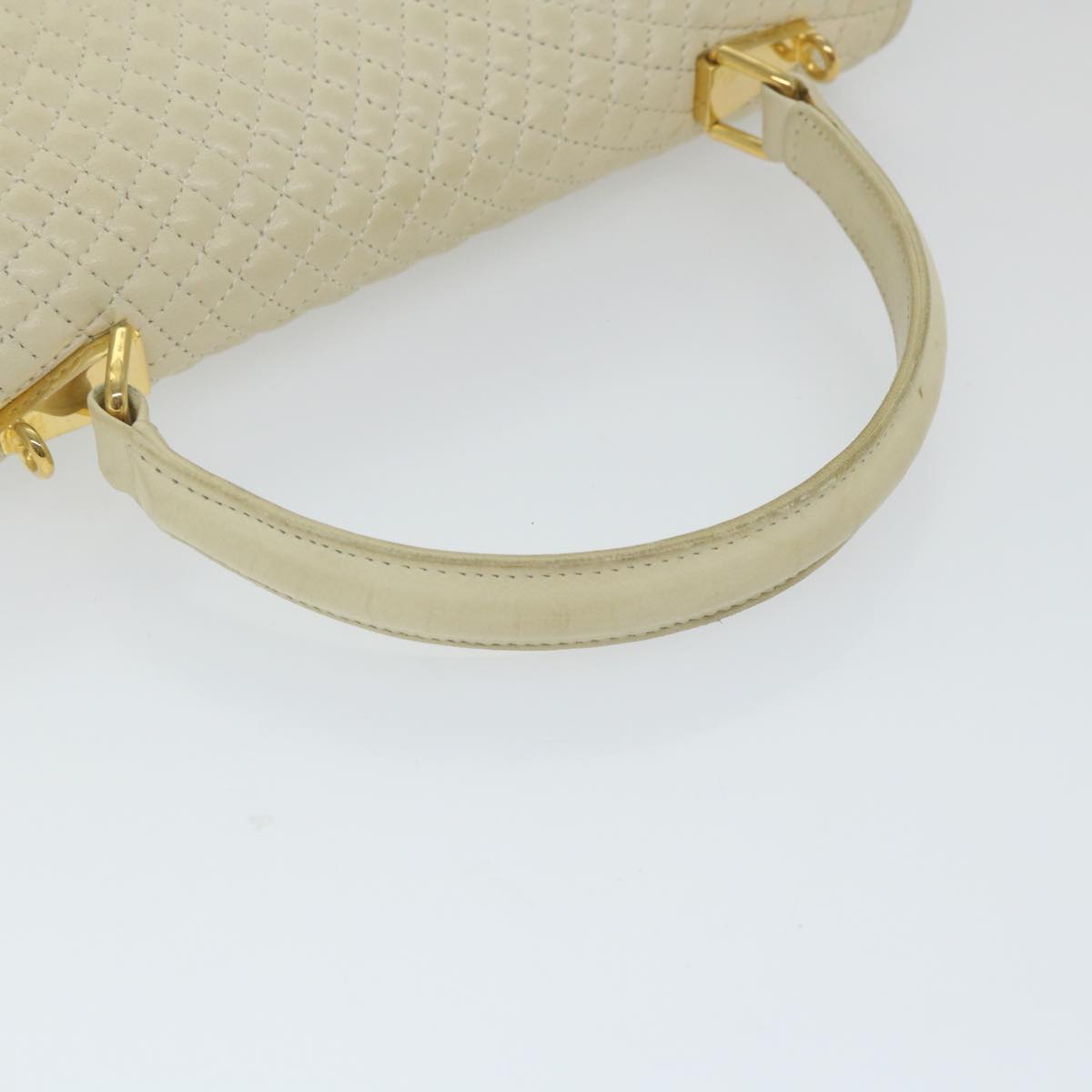 BALLY Quilted Hand Bag Leather Beige Auth bs9678