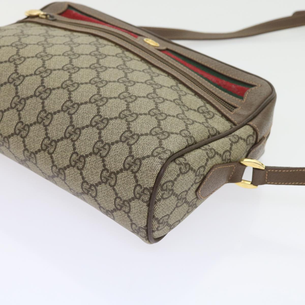 GUCCI GG Supreme Web Sherry Line Shoulder Bag Beige 001 56 6472 4023 Auth bs9679