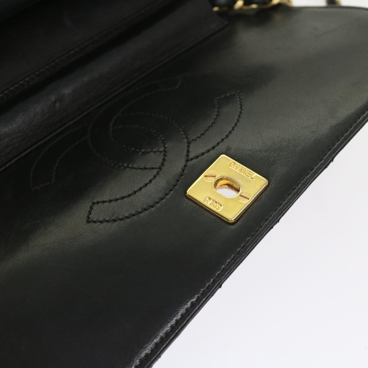 CHANEL Chain Shoulder Bag Lamb Skin Black CC Auth bs9680