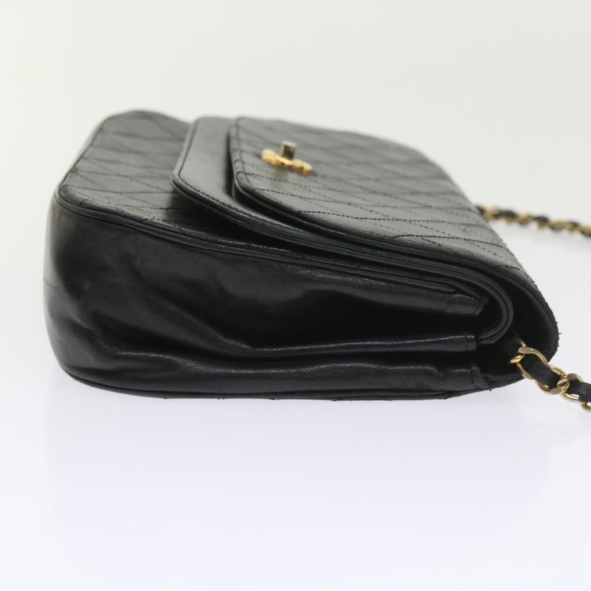 CHANEL Chain Shoulder Bag Lamb Skin Black CC Auth bs9680