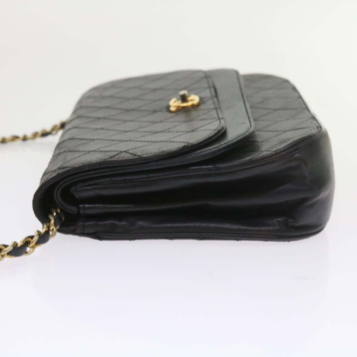 CHANEL Chain Shoulder Bag Lamb Skin Black CC Auth bs9680