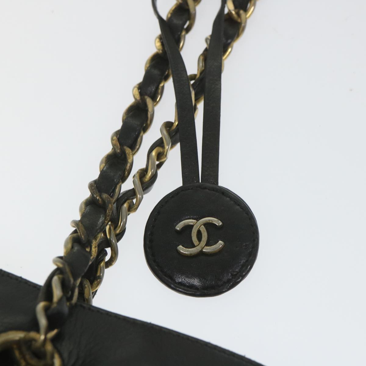 CHANEL Chain Shoulder Bag Leather Black CC Auth bs9681