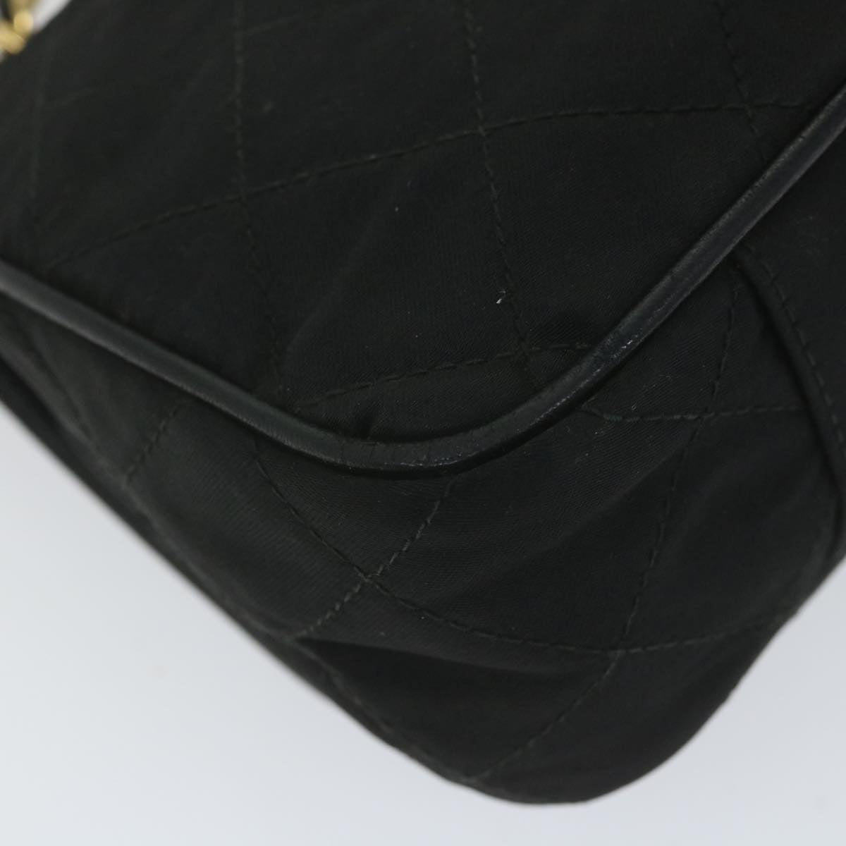 CHANEL Sequin Chain Shoulder Bag Nylon Black CC Auth bs9682