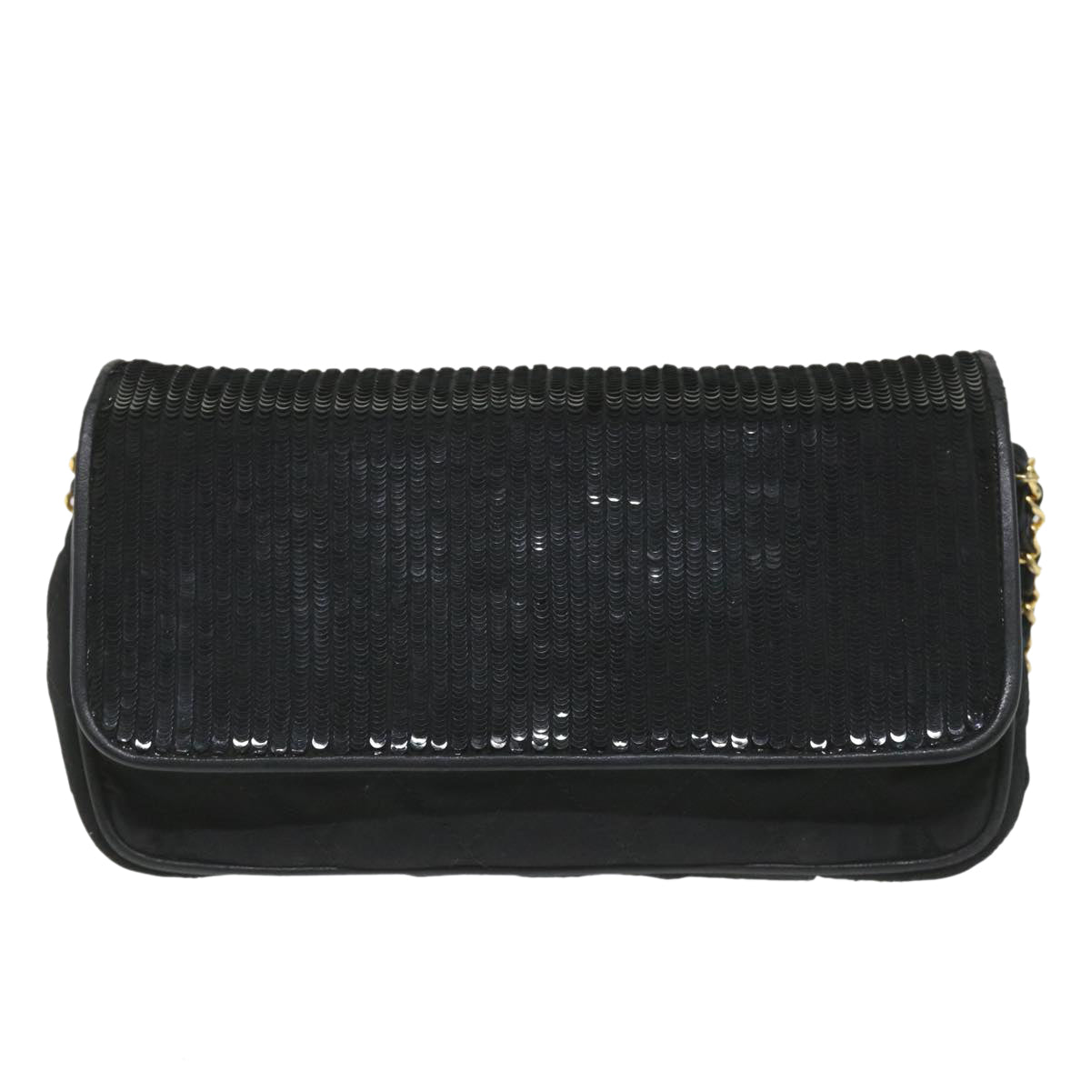 CHANEL Sequin Chain Shoulder Bag Nylon Black CC Auth bs9682 - 0