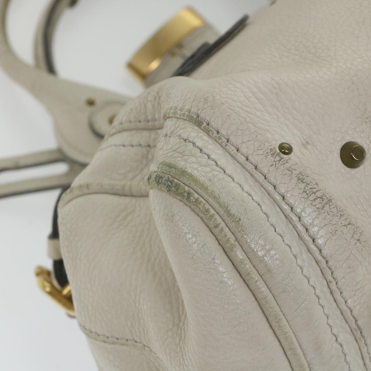 Chloe Paddington Shoulder Bag Leather White Auth bs9705
