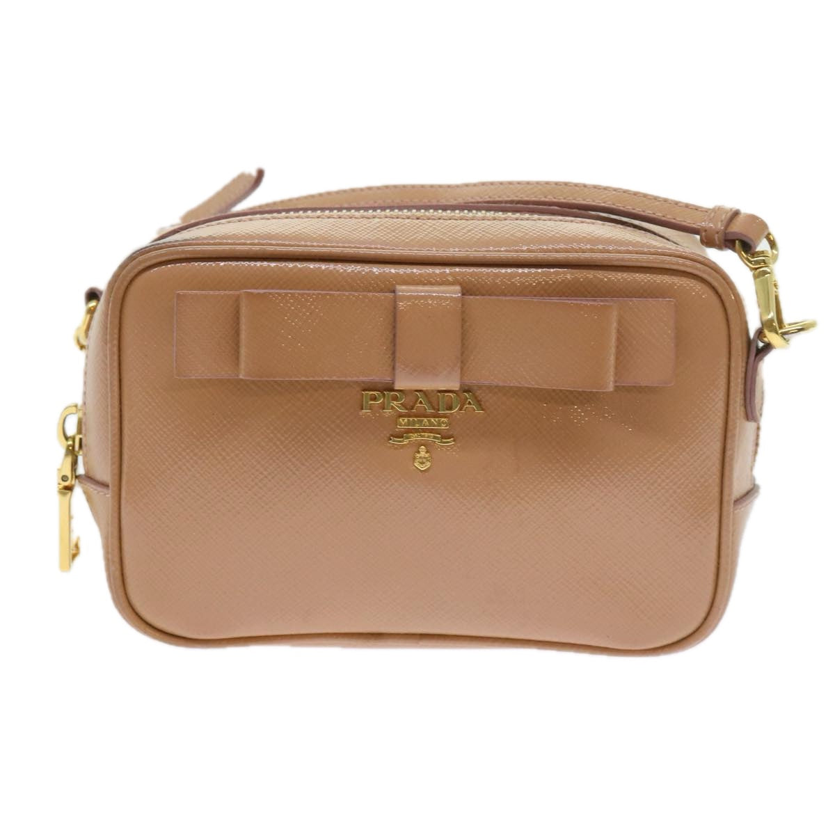 PRADA Shoulder Pouch Safiano leather Beige Auth bs9707