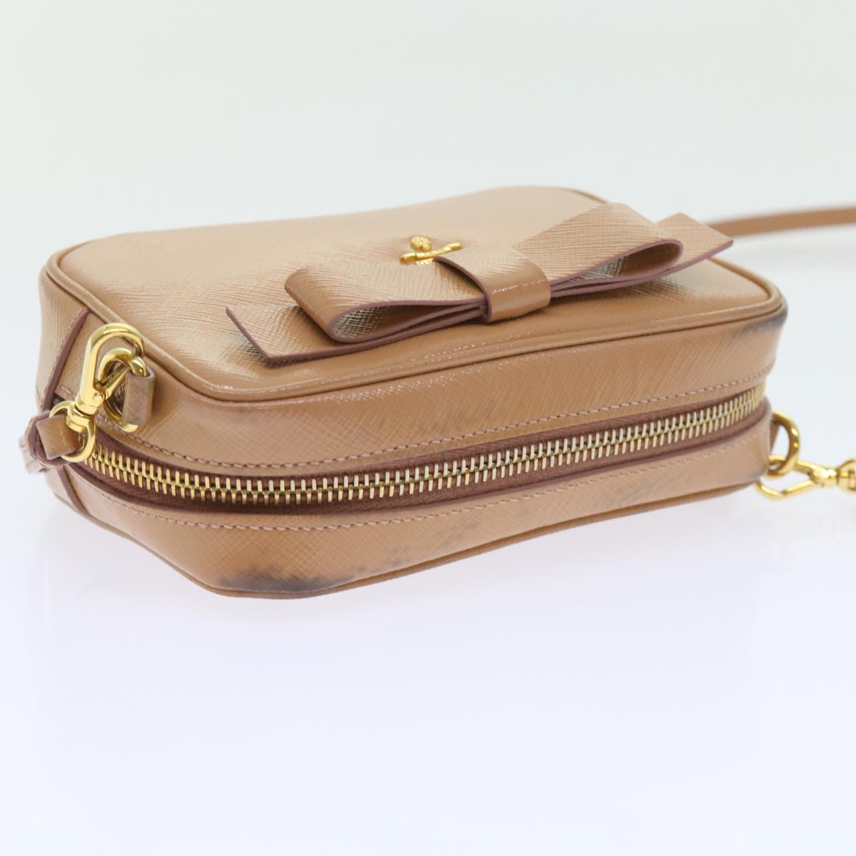 PRADA Shoulder Pouch Safiano leather Beige Auth bs9707