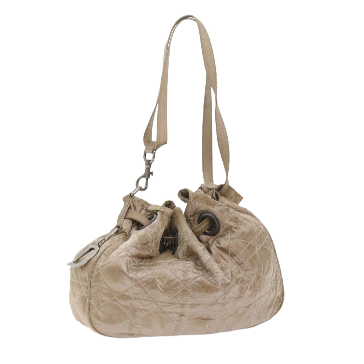 Christian Dior Canage Shoulder Bag Nylon Beige Auth bs9710