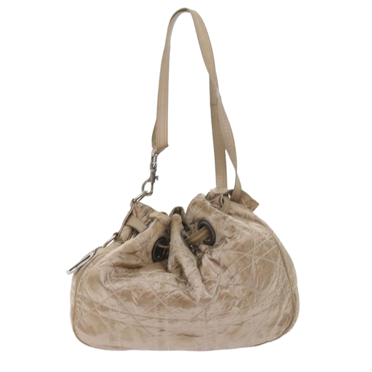 Christian Dior Canage Shoulder Bag Nylon Beige Auth bs9710