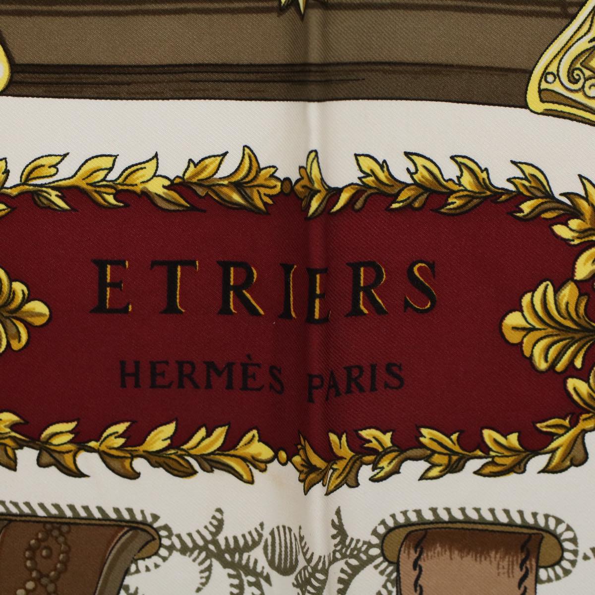HERMES Carre 90 ETRIERS Scarf Silk Wine Red Auth bs9717