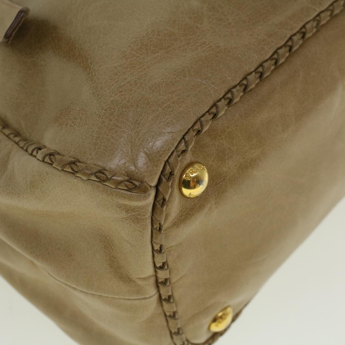 PRADA Hand Bag Leather Beige Auth bs9720