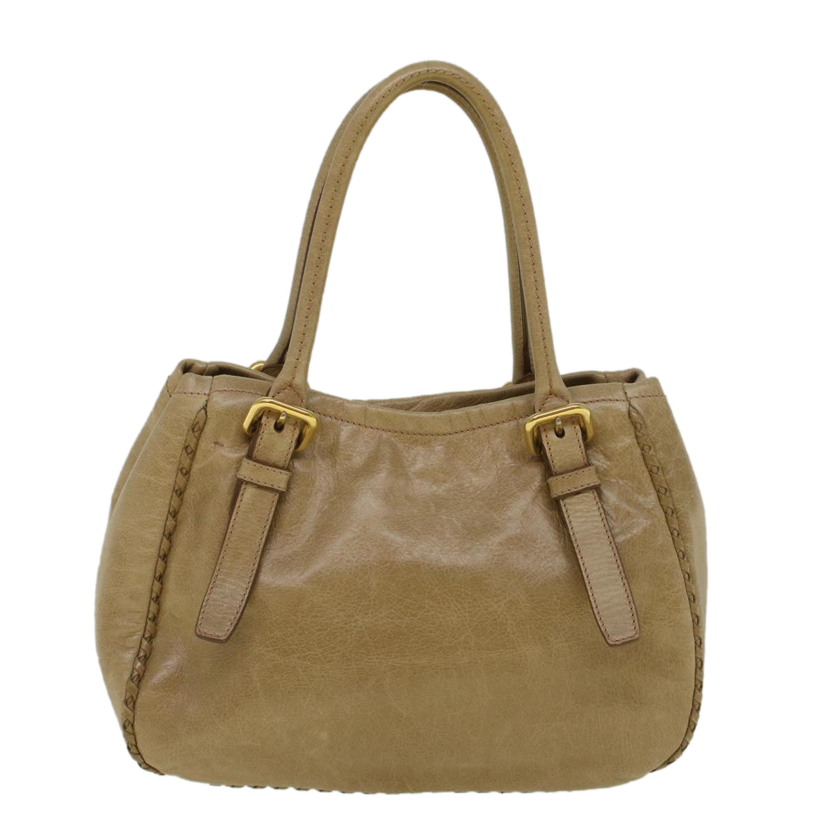 PRADA Hand Bag Leather Beige Auth bs9720 - 0