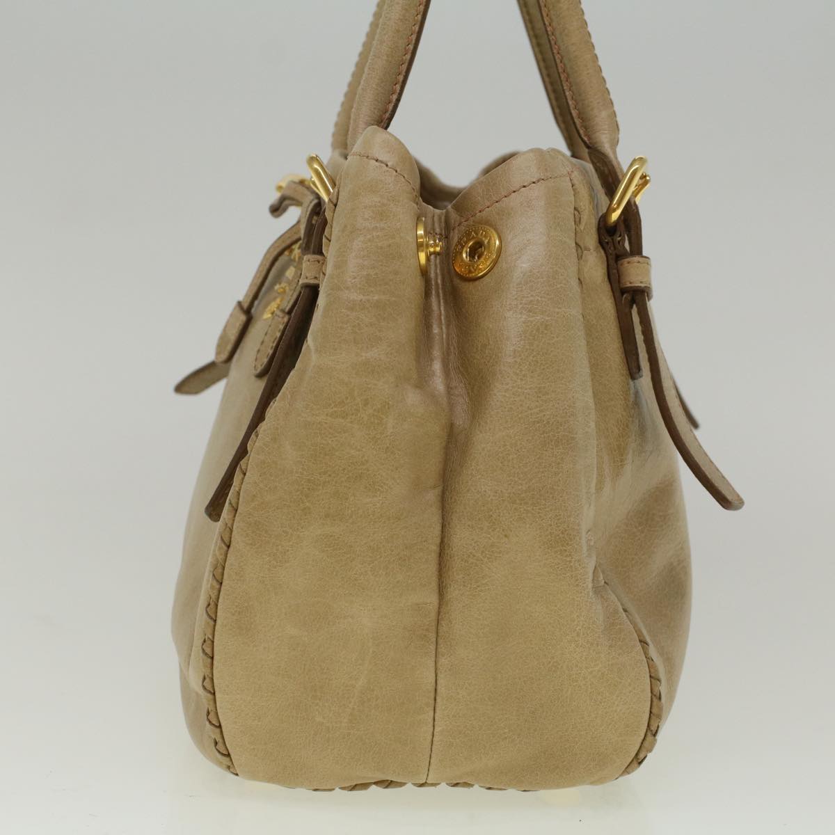 PRADA Hand Bag Leather Beige Auth bs9720