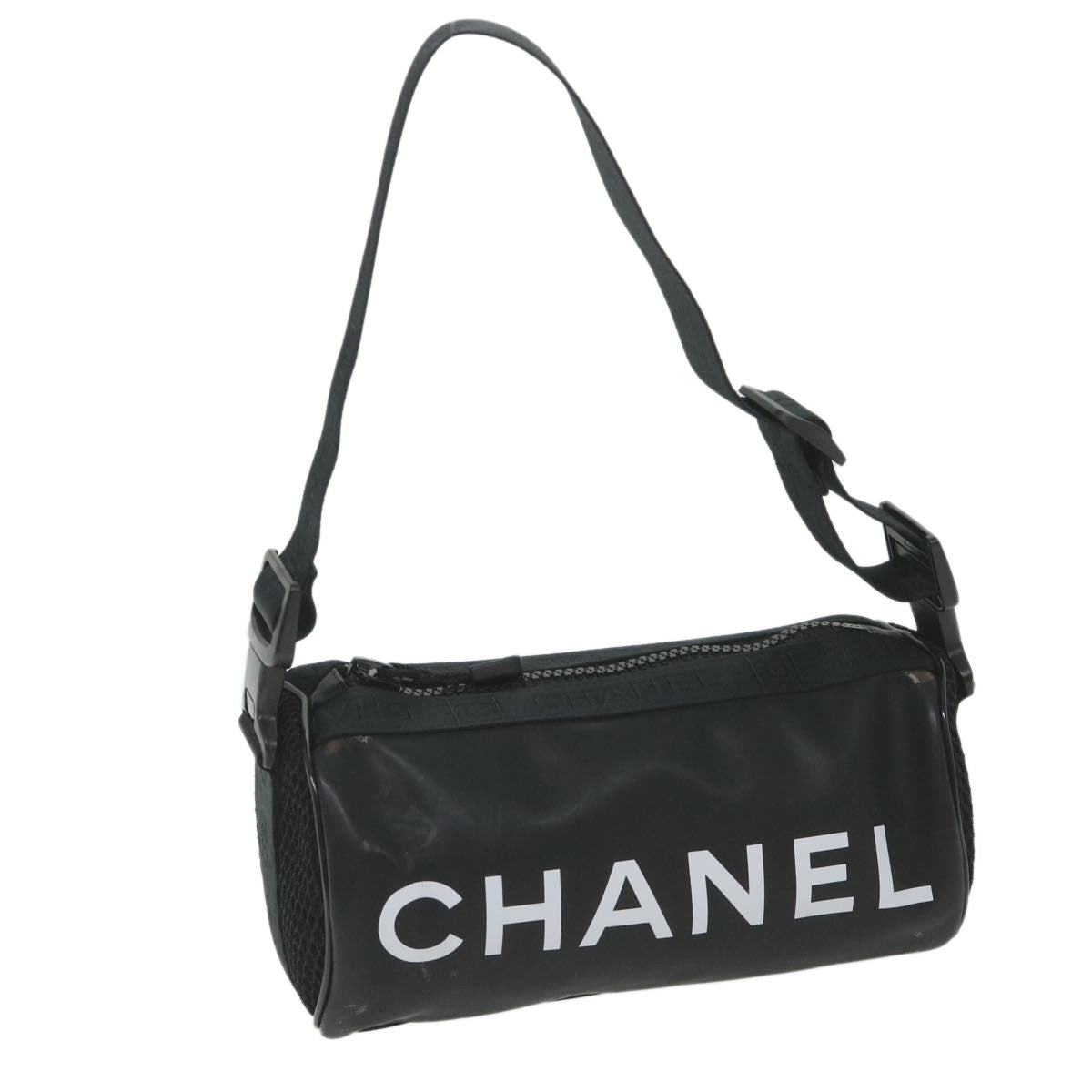 CHANEL Sports Shoulder Bag Rubber Black CC Auth bs9733