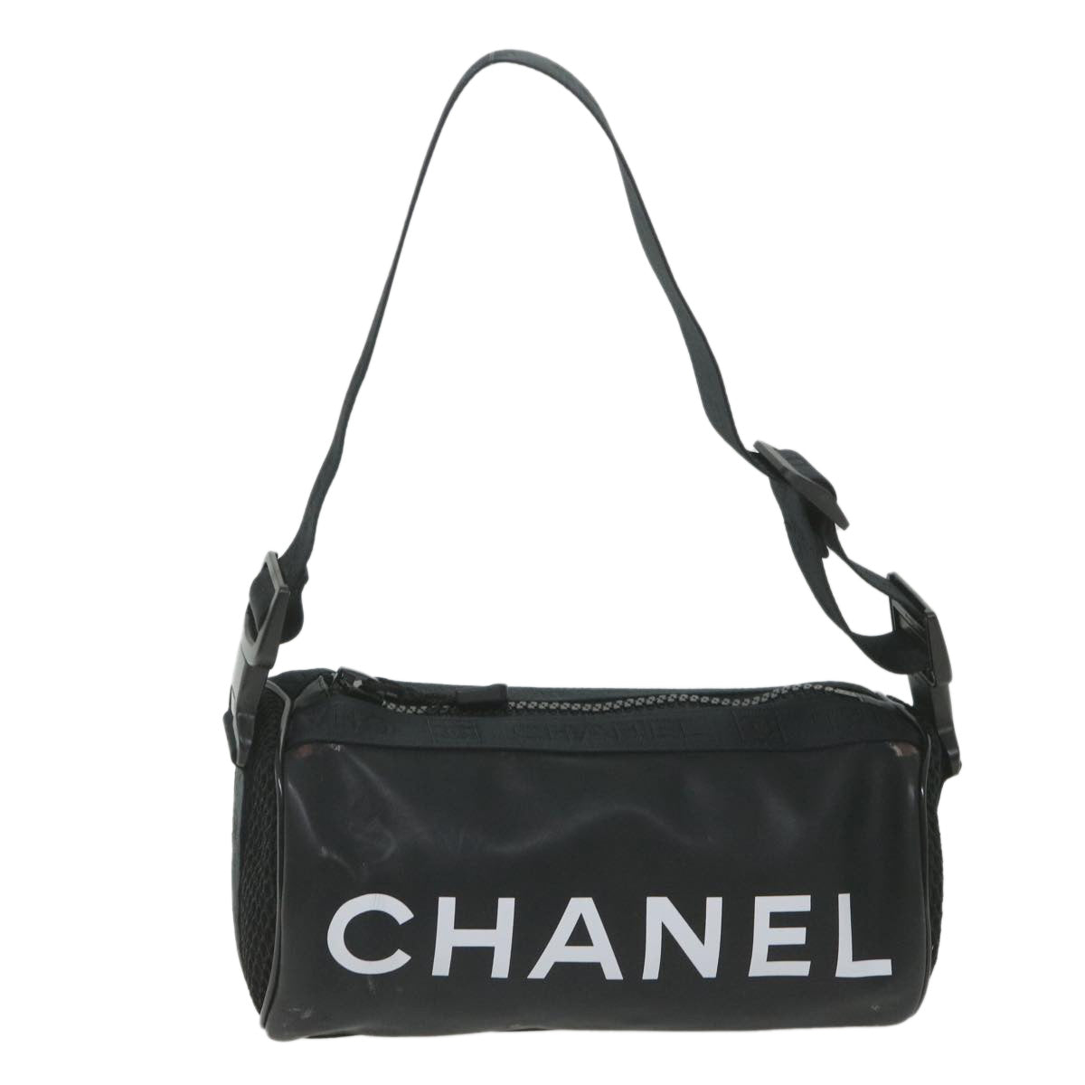 CHANEL Sports Shoulder Bag Rubber Black CC Auth bs9733