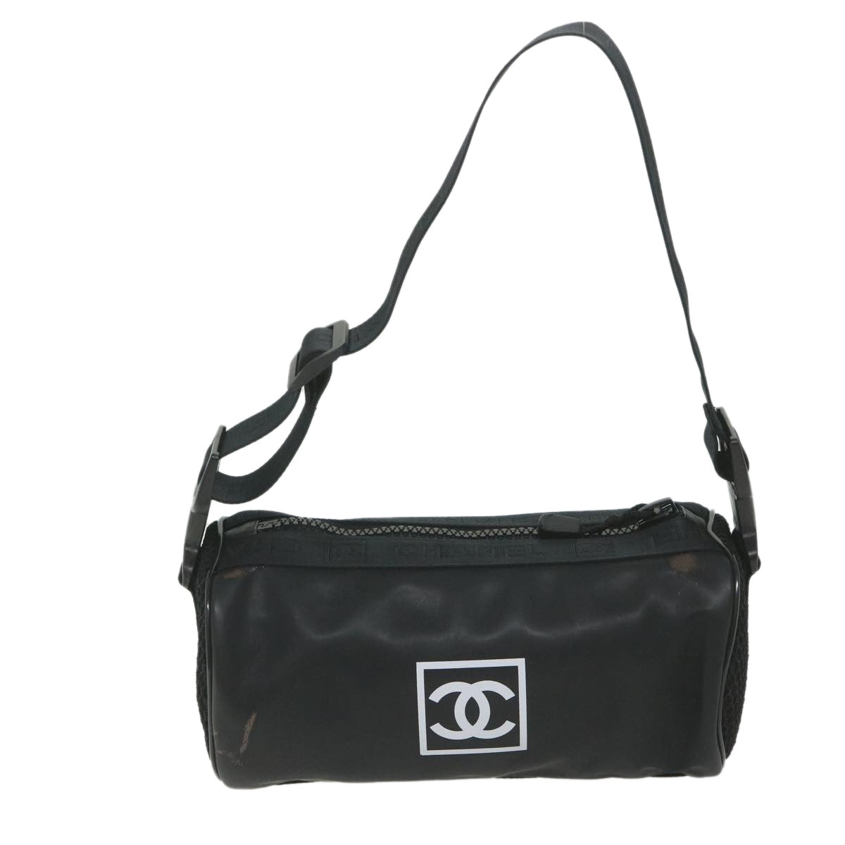 CHANEL Sports Shoulder Bag Rubber Black CC Auth bs9733