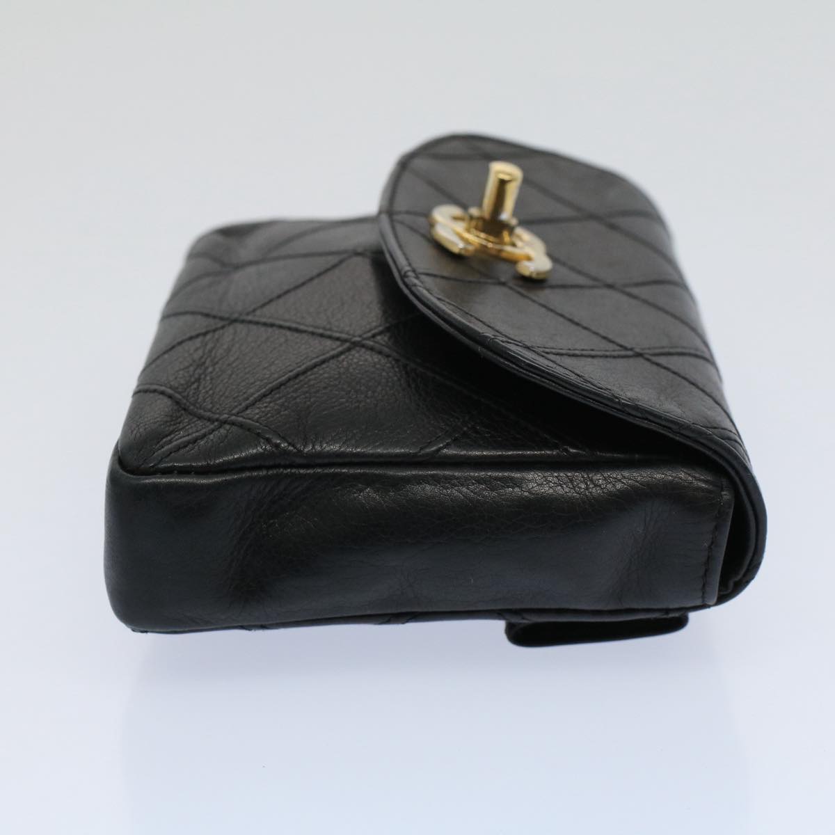 CHANEL Bicolole Waist bag Leather Black CC Auth bs9737