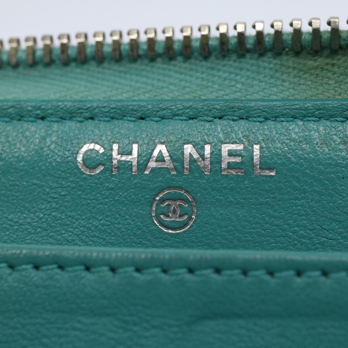 CHANEL Matelasse Wallet Lamb Skin Turquoise Blue CC Auth bs9740