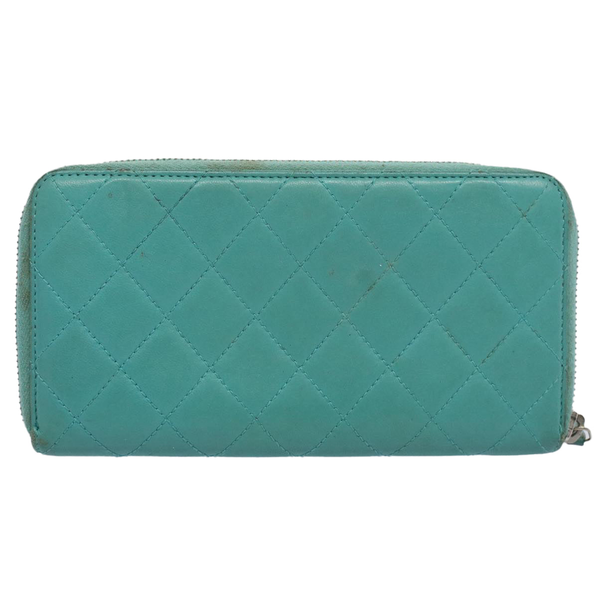 CHANEL Matelasse Wallet Lamb Skin Turquoise Blue CC Auth bs9740 - 0
