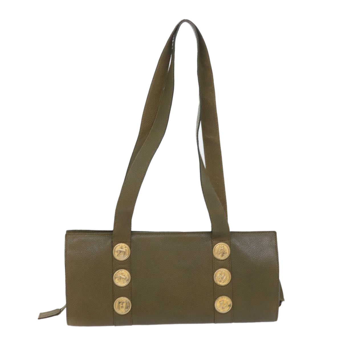 FENDI Shoulder Bag Leather Khaki Auth bs9818 - 0