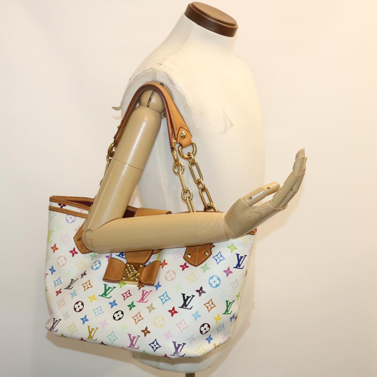 LOUIS VUITTON Monogram Multicolor Annie GM Tote Bag White M40303 LV Auth bs983