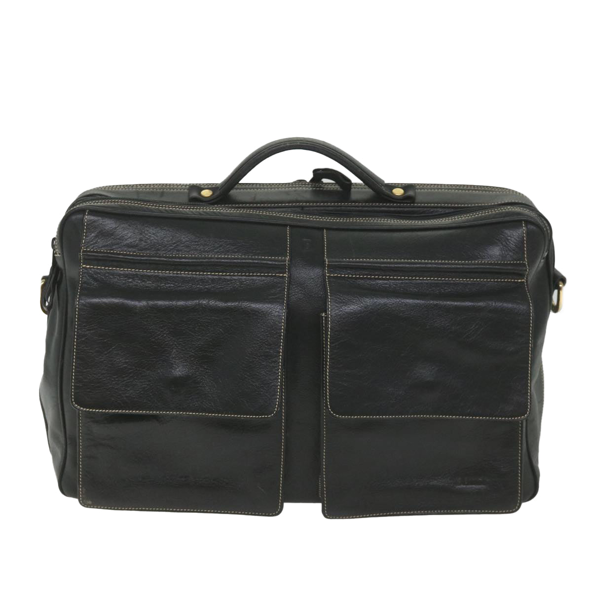 BALLY Business Bag Leather Black Auth bs9840